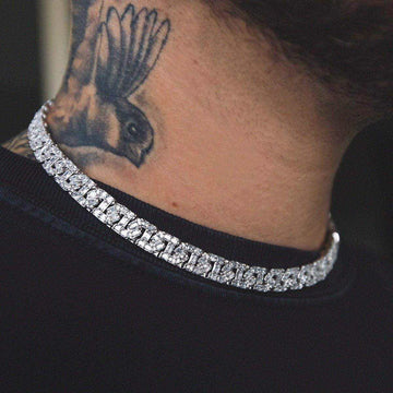 Baguette Chain Link Necklace in White Gold- 8mm