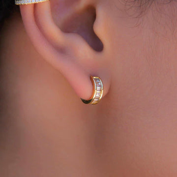 Baguette Hoop Earrings in Yellow Gold
