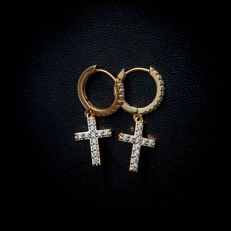 Diamond Cross Hoop Earrings in Yellow Gold – The GLD Shop