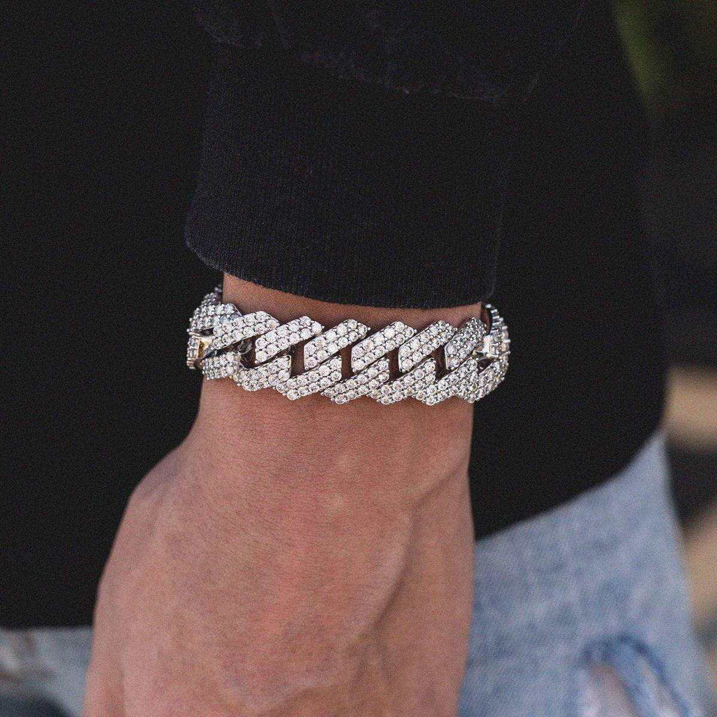 Diamond Prong Link Bracelet in White Gold - 19mm- The GLD Shop