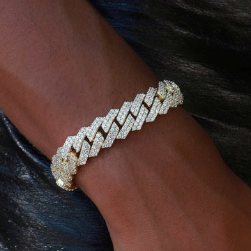 Diamond Prong Link Bracelet in Yellow Gold - 12mm