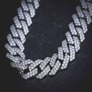 Diamond Prong Link Chain in White Gold - 19mm