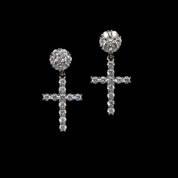 Diamond Studded Cross Earrings in White Gold - The GLD Shop