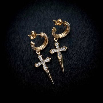 Dripping Cross Hoop Earrings in Yellow Gold - The GLD Shop