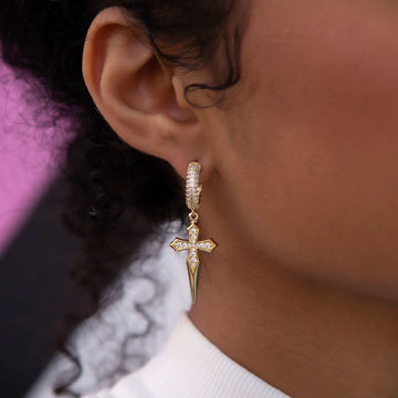 14k Solid Gold Dripping Cross Hoop Earrings