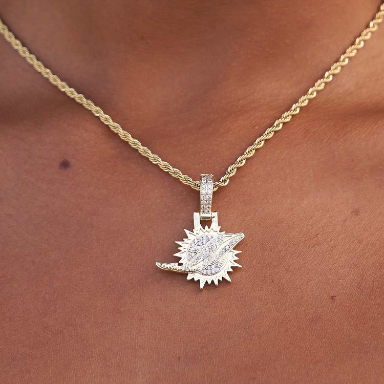 Miami Dolphins Official NFL Micro Logo Pendant - Yellow Gold