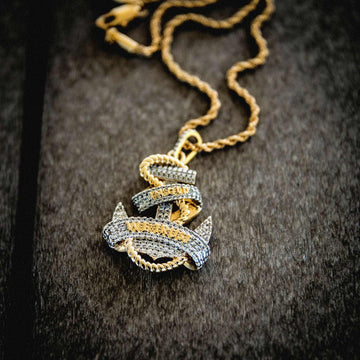 Iced Anchor Pendant in Yellow Gold