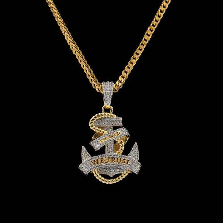 Product Image for Iced Anchor Pendant in Yellow Gold