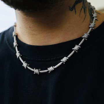 Iced Barbed Wire Chain in White Gold - Main Image