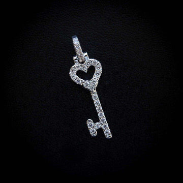 Diamond Heart Key Pendant in White Gold