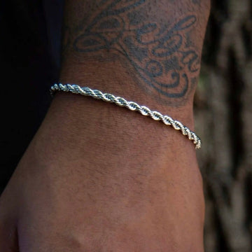 Pulsera de cuerda de oro blanco macizo de 14k (4 mm)