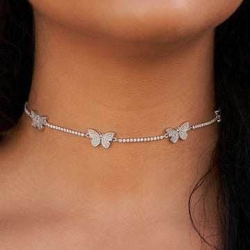 Micro Butterfly Choker + Anklet Bundle - White Gold
