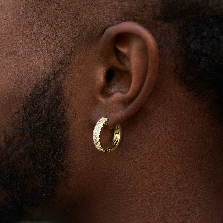 14k Gold Mens Huggie Earrings Gold Double Row Hoop Earrings – The