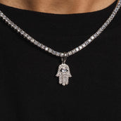 Micro Iced Hamsah Pendant in White Gold