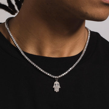 Micro Iced Hamsah Pendant in White Gold - The GLD Shop