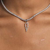 Micro Iced Lightning Bolt Pendant in White Gold