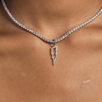 Micro Iced Lightning Bolt Pendant in White Gold