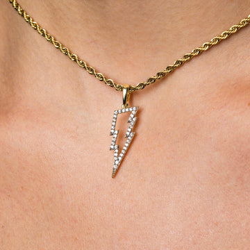 Micro Iced Lightning Bolt Pendant in Yellow Gold