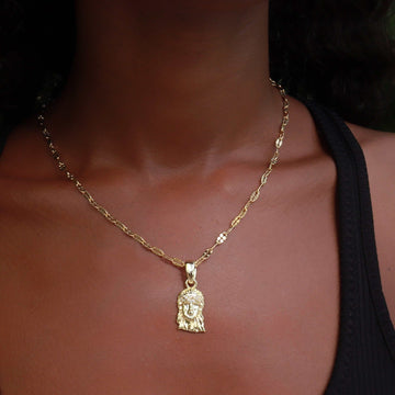 Micro Diamond Crown Portrait of Jesus Pendant in Yellow Gold