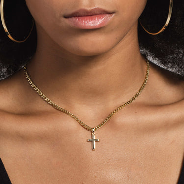 18k Vermeil Micro Simple Cross Pendant in Yellow Gold- The GLD Shop