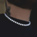 Pave-Set Clustered Tennis Necklace in White Gold