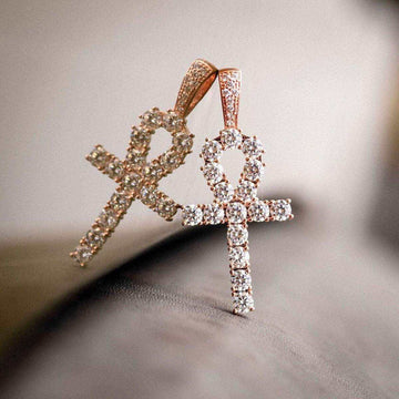 Iced Ankh Cross Pendant in Rose Gold