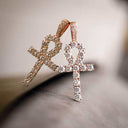 IcedAnkh Cross Pendant in Rose Gold