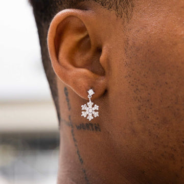 Fivio Snowflake Drop Stud Earrings - White Gold