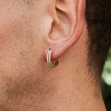 Split Iced Hoop Earrings in Yellow Gold