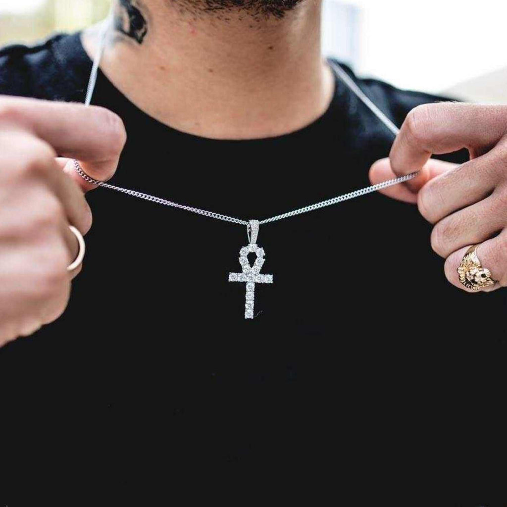 14K White Gold Egyptian Ankh Cross Charm Pendant - 27mm, Solid Gold, Key Of Life Symbol